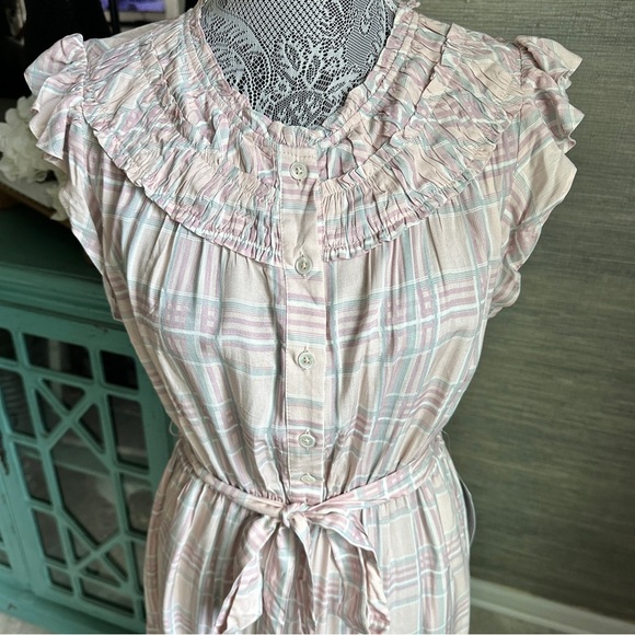 Adelyn Rae Pink Plaid Ruffle Midi Dress Sleeveless Tiered, Size Small - Picture 4 of 13